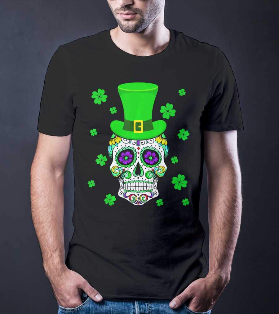 Leprechaun Sugar Skull Shamrock St Patrick's Day T-Shirt