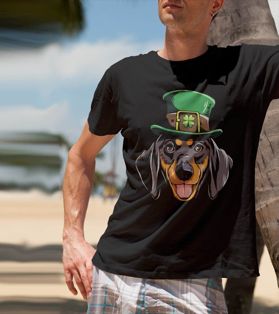 Dachshund Leprechaun St Patricks Hat Shamrock T-Shirt