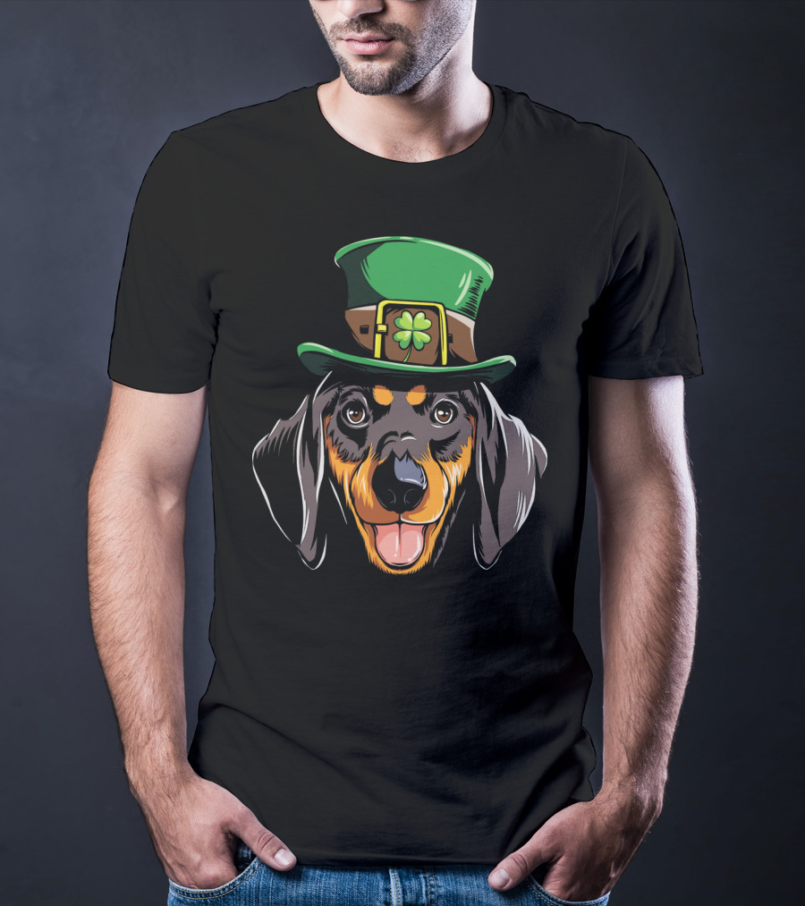Dachshund Leprechaun St Patricks Hat Shamrock T-Shirt