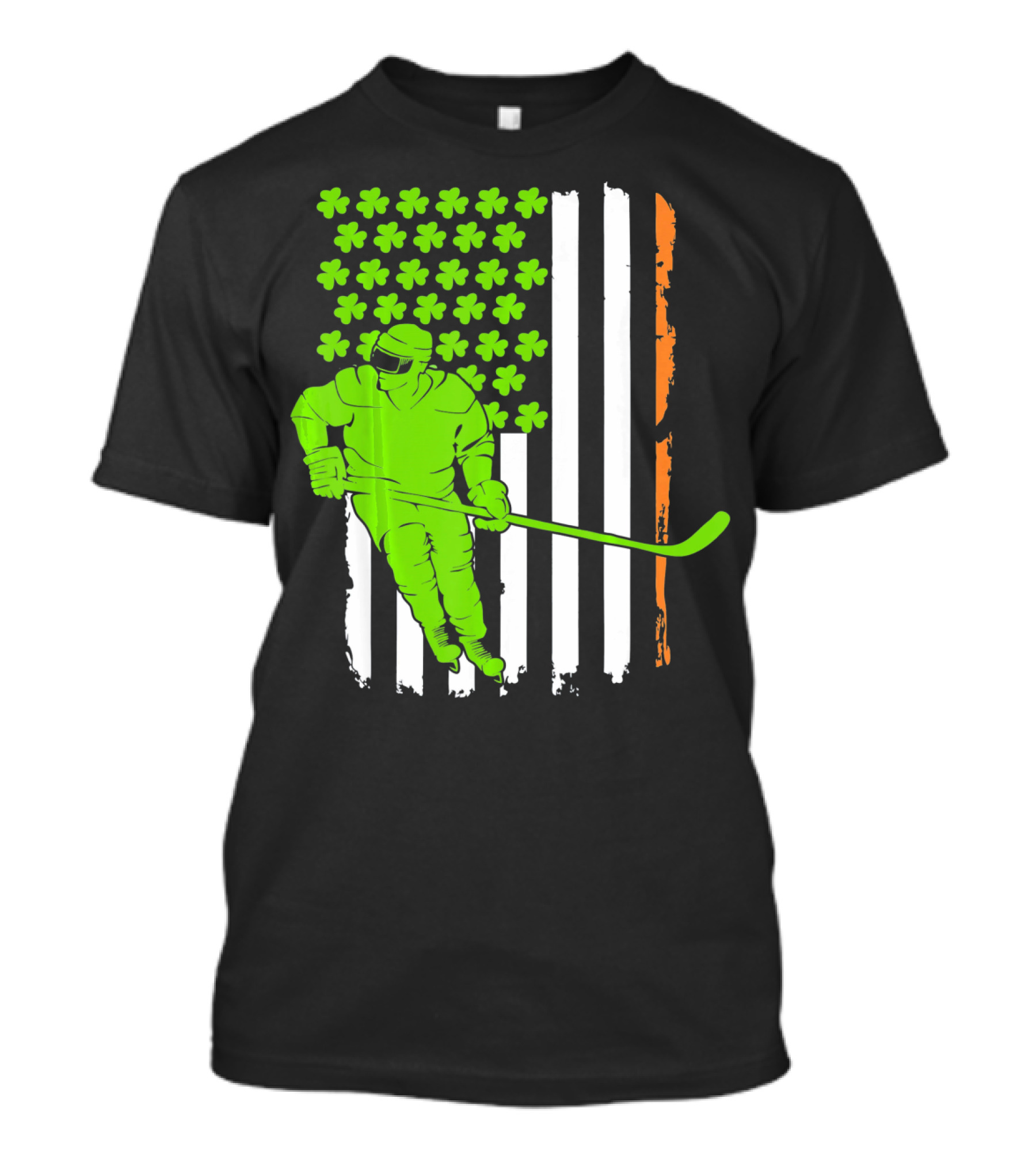 Irish American Flag St Pat Hockey Player Shamrock Stars T-Shirt