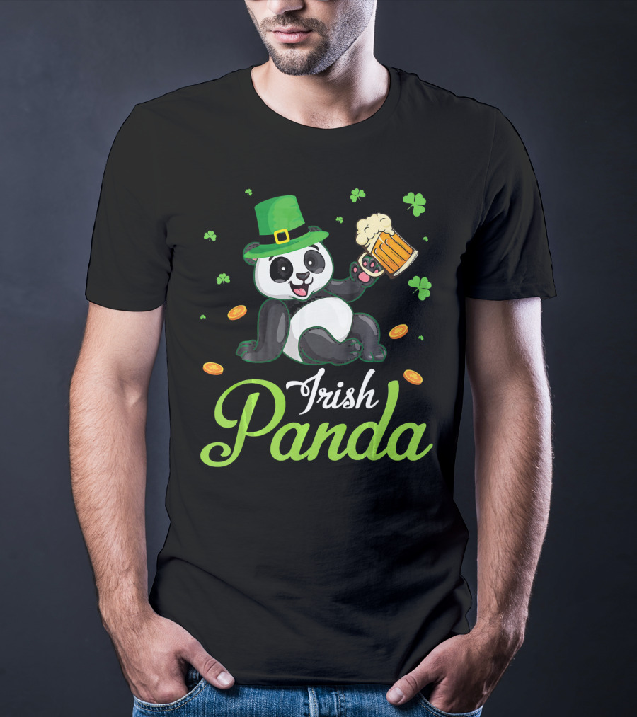 Irish Panda Leprechaun Drinking Shamrocks Go T-Shirt