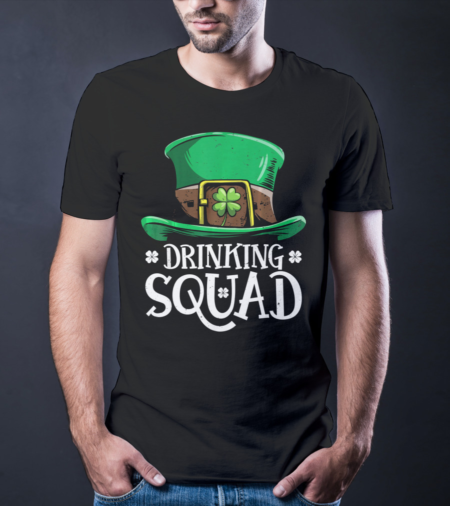 Leprechaun Drinking Squad St Pat Green Hat Clover St Patrick's Day T-Shirt