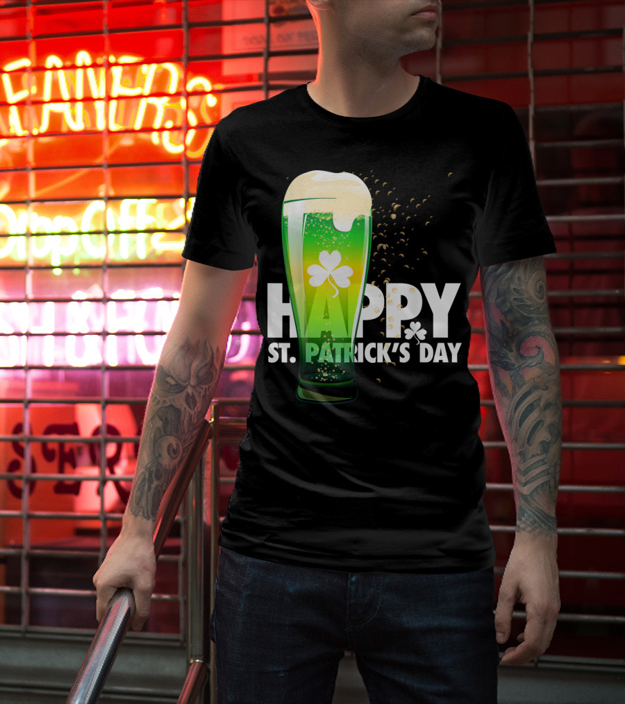 Happy St. Patrick's Day Irish Green Beer With Shamrock Bubbles T-Shirt