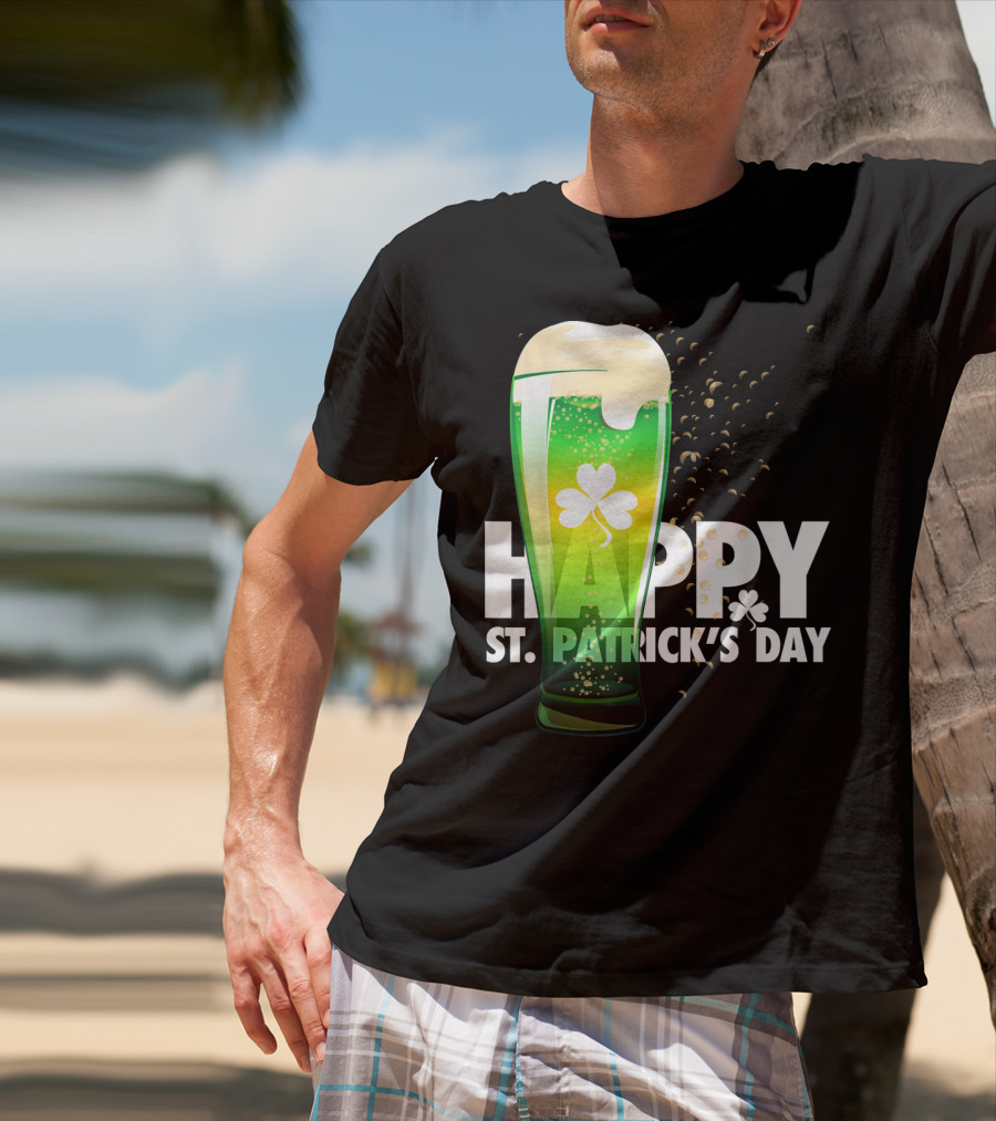 Happy St. Patrick's Day Irish Green Beer With Shamrock Bubbles T-Shirt