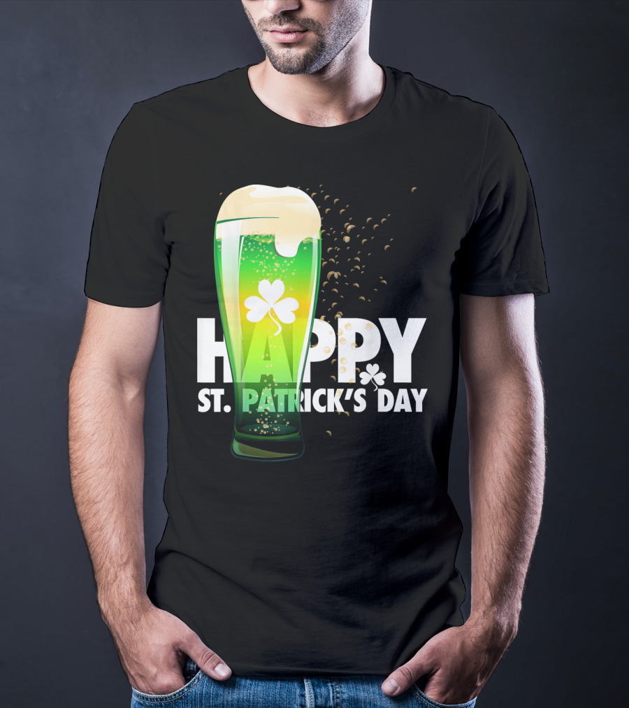 Happy St. Patrick's Day Irish Green Beer With Shamrock Bubbles T-Shirt
