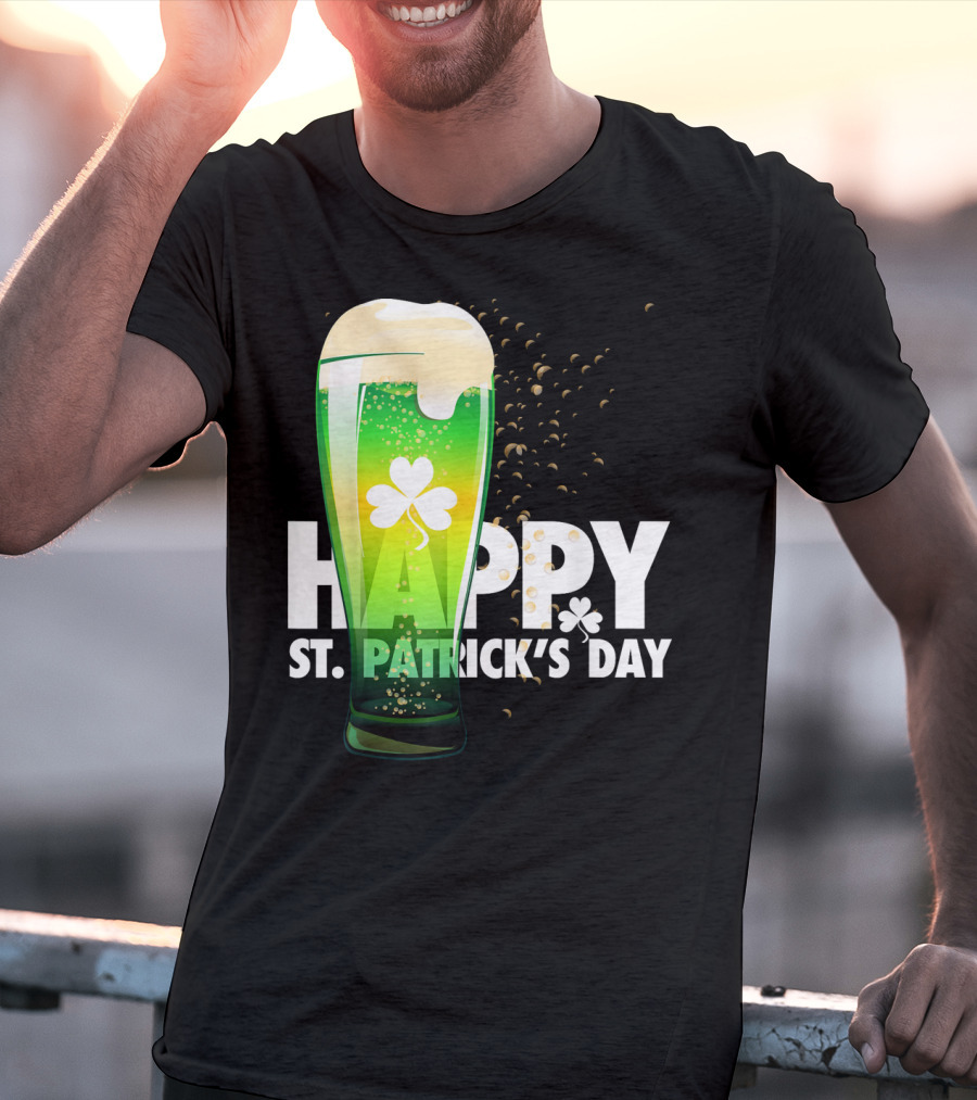 Happy St. Patrick's Day Irish Green Beer With Shamrock Bubbles T-Shirt