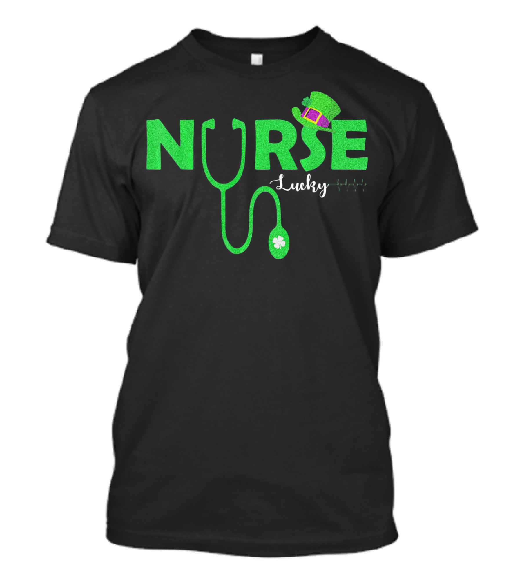 Lucky Nurse St. Patrick's Day With Shamrock Stethoscope And Leprechaun Hat T-Shirt
