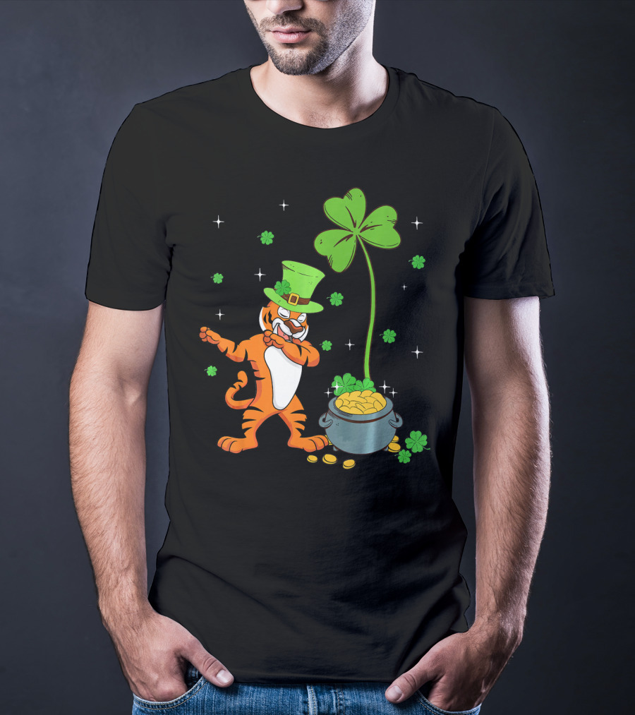Shamrock Leprechaun Tiger St Patricks Gold Pot T-Shirt