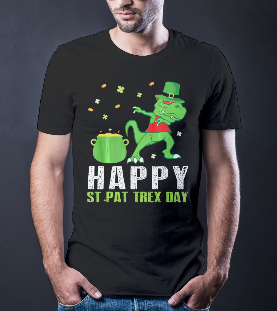 Hap St. Pat T-Rex Day Dinosaur Leprechaun Dab Spot Of Gold T-Shirt