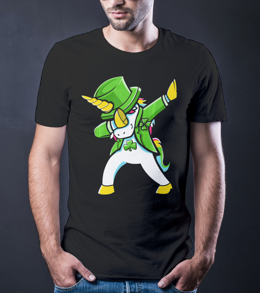 St Patricks Day Unicorn Dabbing Shamrock Hat T-Shirt