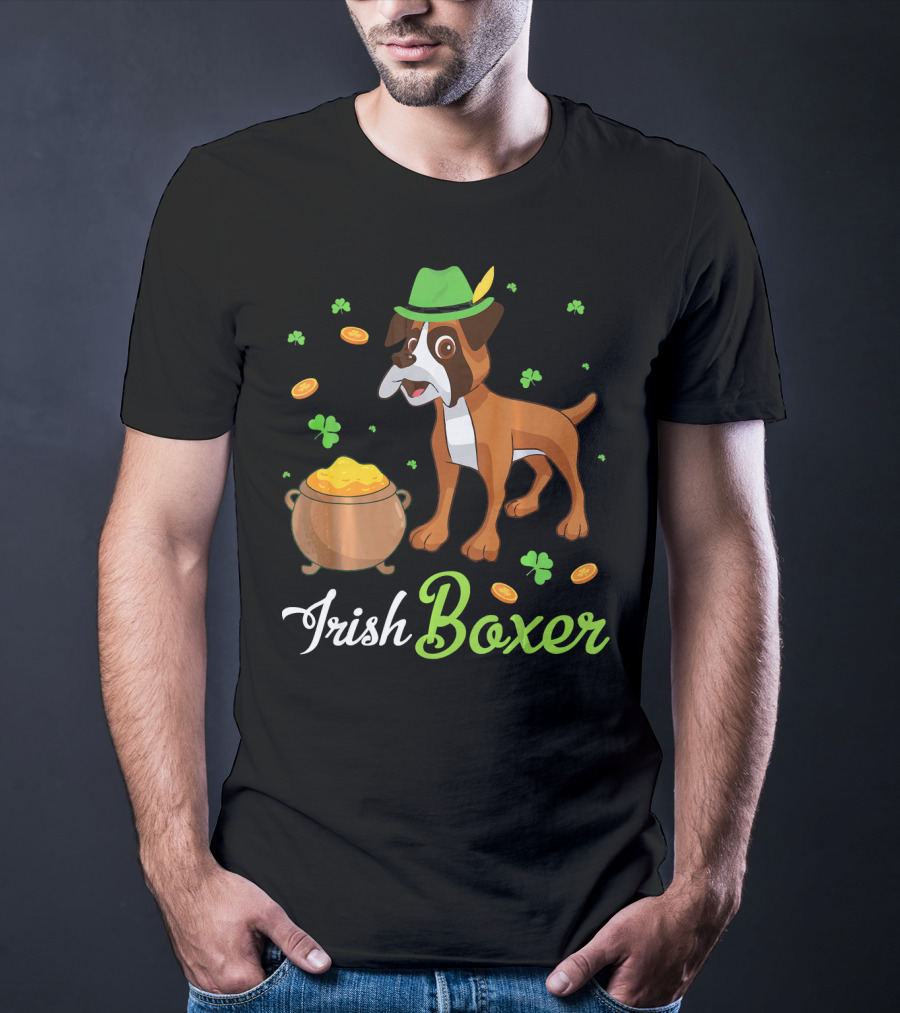 Irish Boxer Leprechaun Coins Shamrocks T-Shirt