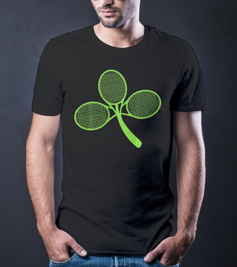 Tennis Shamrock Irish St Pattys Sports Racquet Clover T-Shirt