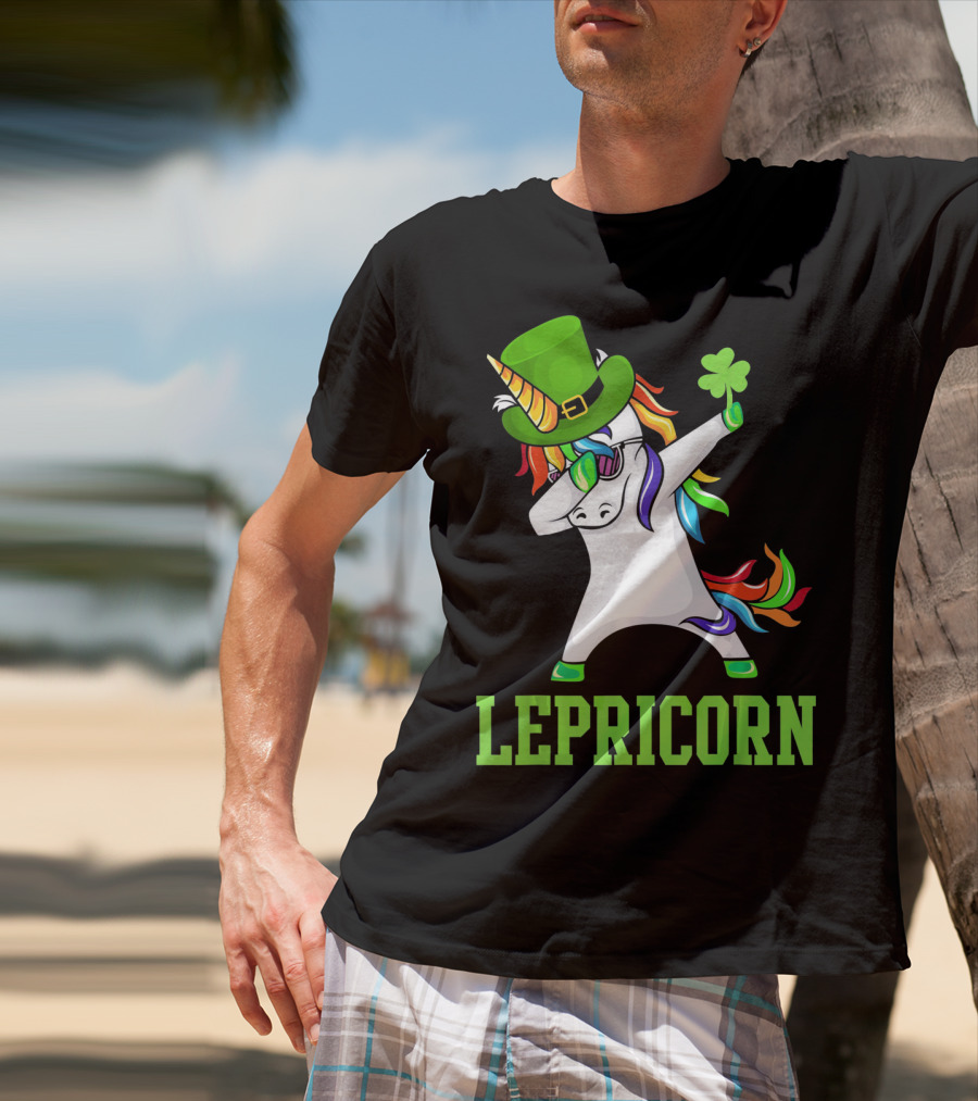 Lepricorn Lucky Irish St Patricks Day Unicorn Dabb With Shamrock Hat T-Shirt