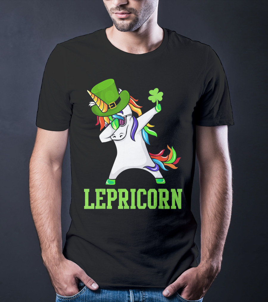 Lepricorn Lucky Irish St Patricks Day Unicorn Dabb With Shamrock Hat T-Shirt