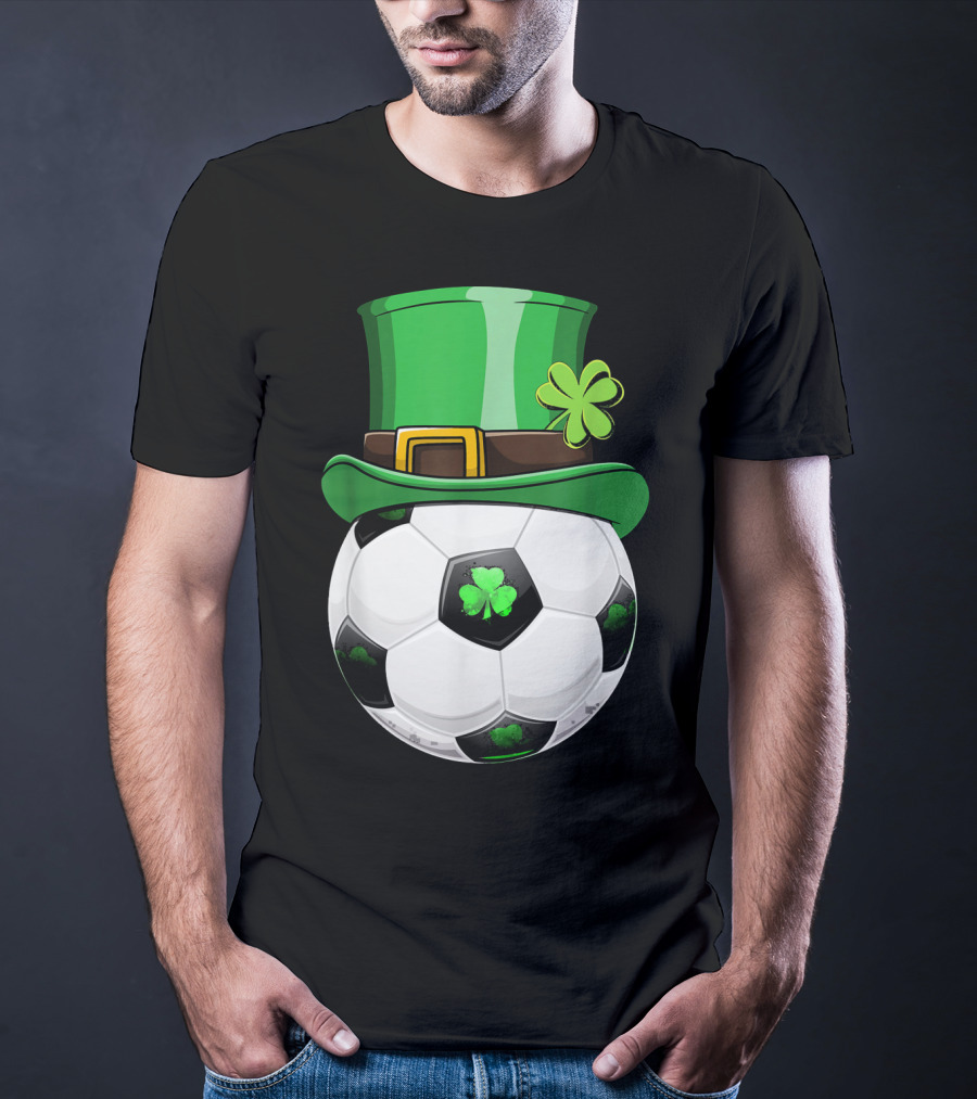 Leprechaun Soccer Funny St. Patrick's Day Hat With Shamrock Soccer Ball T-Shirt