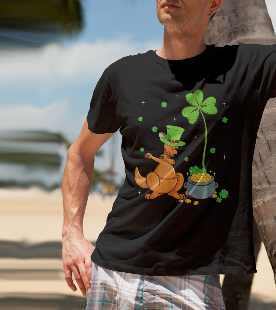Shamrock Leprechaun Kangaroo Pot Of Gold St Patricks T-Shirt