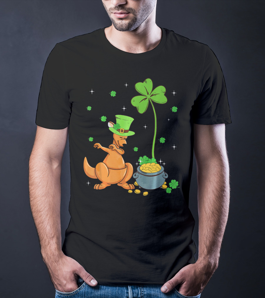 Shamrock Leprechaun Kangaroo Pot Of Gold St Patricks T-Shirt