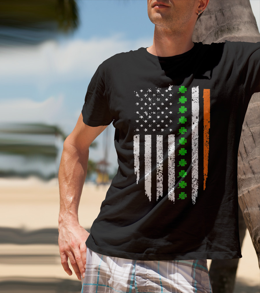 Retro Vintage Irish American Flag With Shamrocks T-Shirt