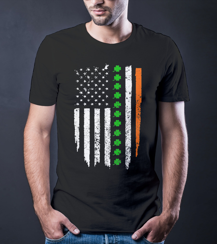 Retro Vintage Irish American Flag With Shamrocks T-Shirt