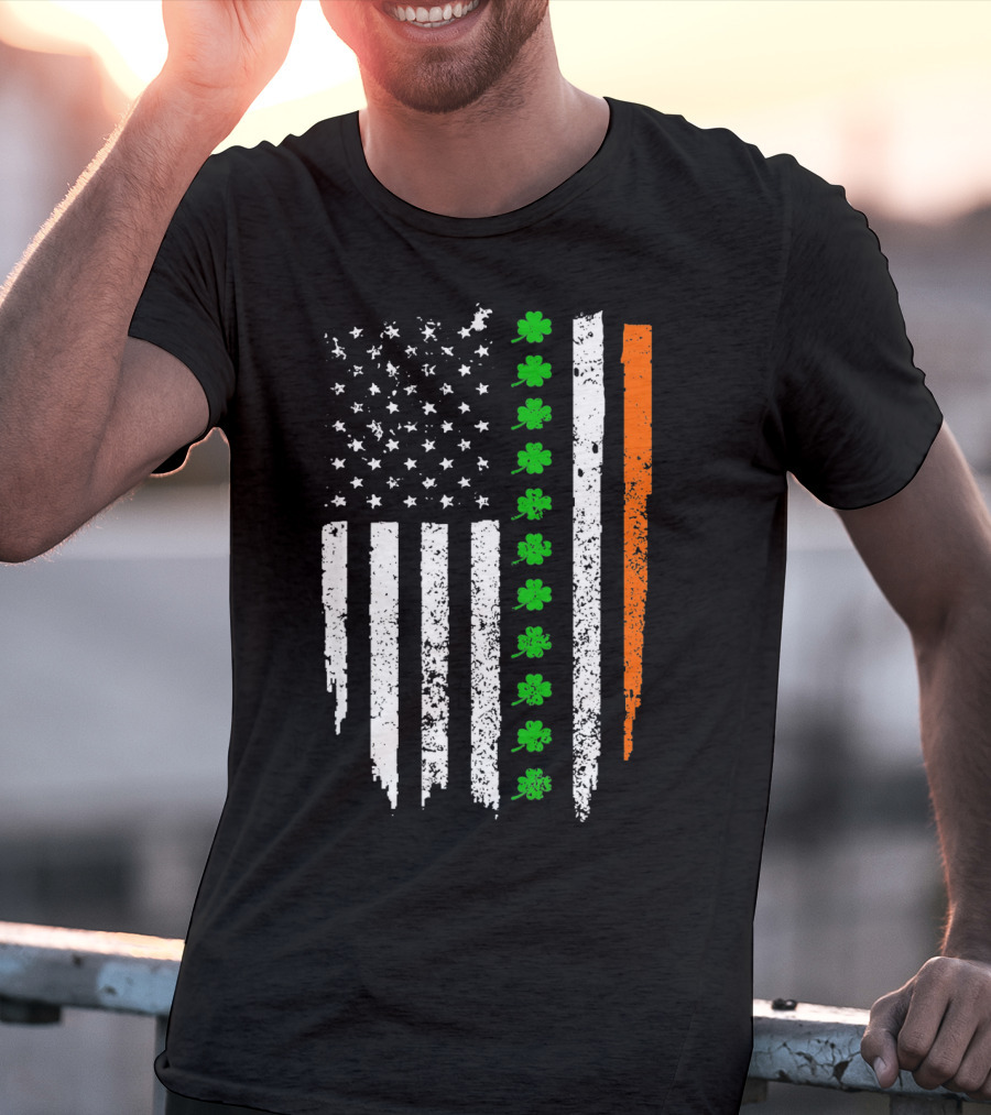 Retro Vintage Irish American Flag With Shamrocks T-Shirt