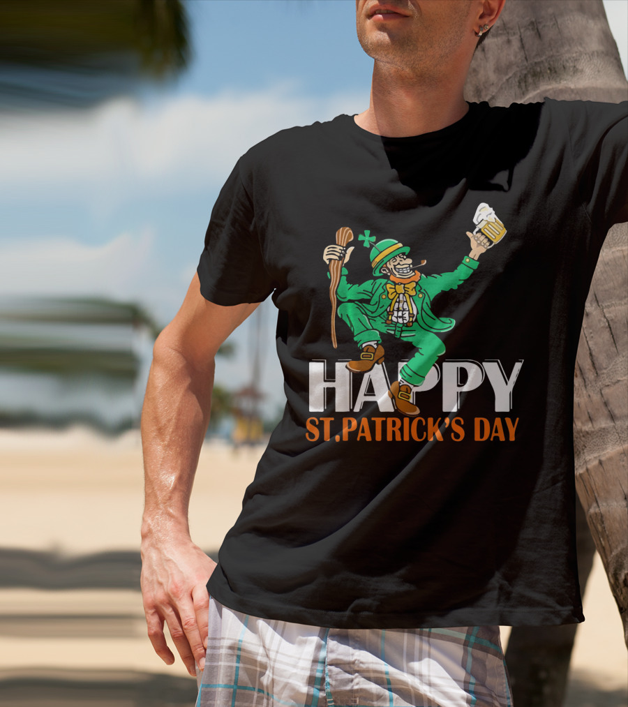 Happy St. Patrick's Day Green Celebrating Beer And Shamrock T-Shirt