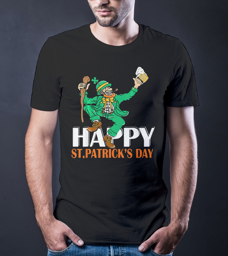 Happy St. Patrick's Day Green Celebrating Beer And Shamrock T-Shirt