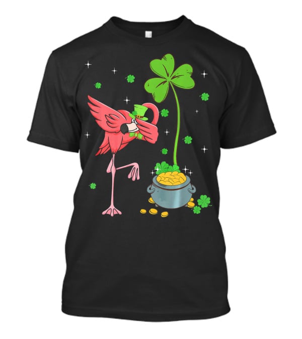 Shamrock Leprechaun Flamingo St Patricks Pot Of Gold T-Shirt