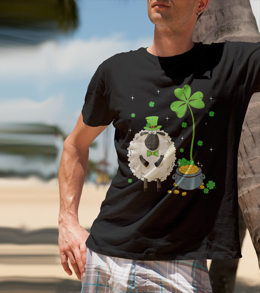 Shamrock Leprechaun Sheep With Pot Of Gold And Clover For St Patricks Day T-Shirt