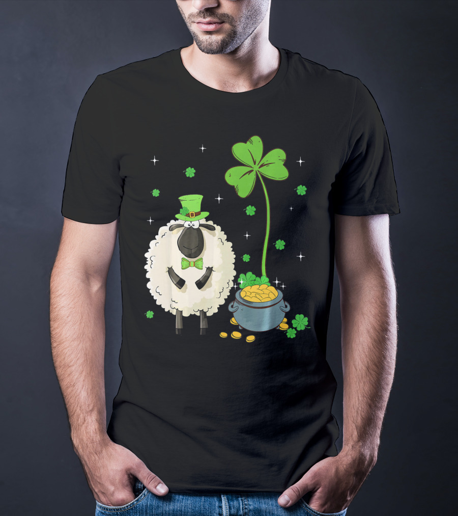 Shamrock Leprechaun Sheep With Pot Of Gold And Clover For St Patricks Day T-Shirt