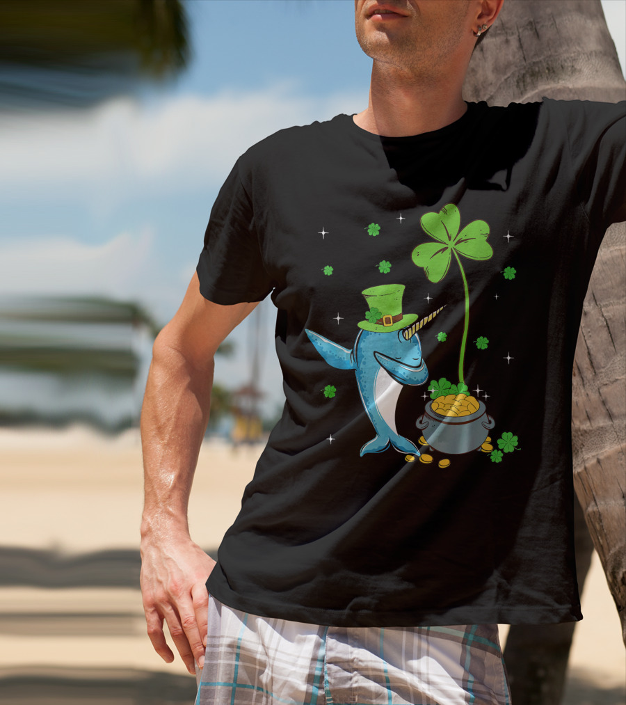 Shamrock Leprechaun Narwhal With Pot Of Gold St Patricks T-Shirt
