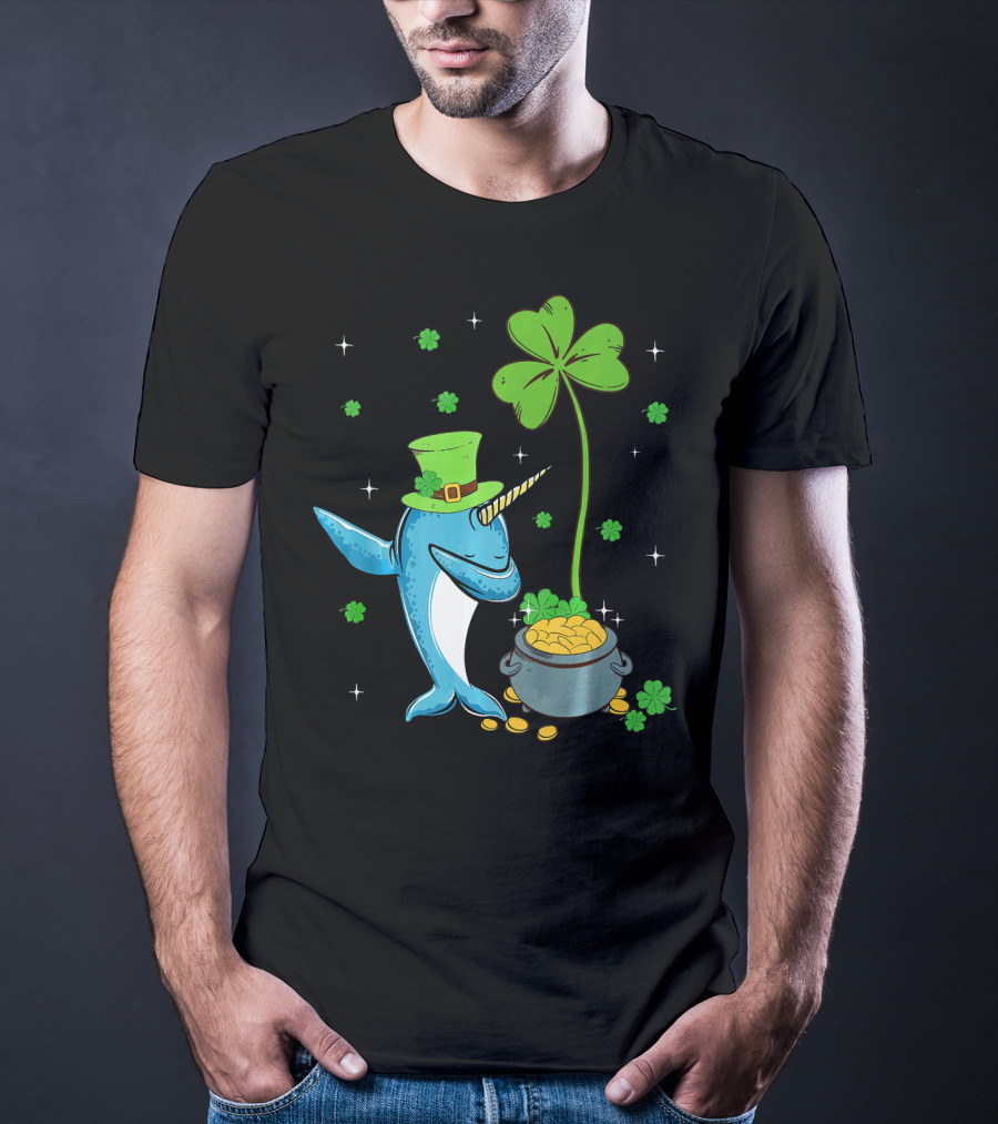 Shamrock Leprechaun Narwhal With Pot Of Gold St Patricks T-Shirt