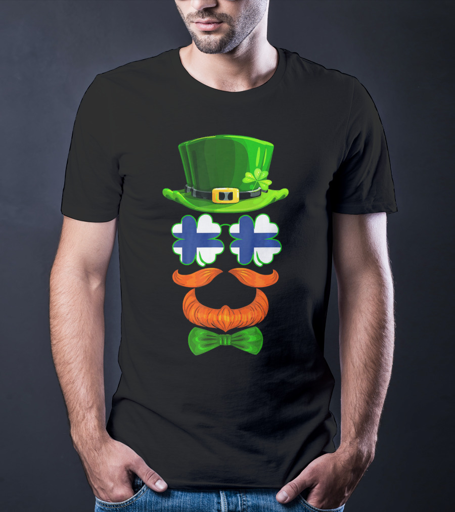 Finland Flag Shamrock Leprechaun Finnish Hat Mustache Bow Tie T-Shirt