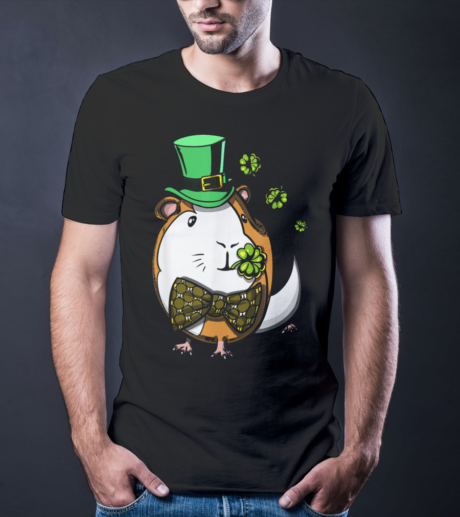 Leprechaun Guinea Pig St Patricks Irish Clover Bow Tie Green Hat T-Shirt