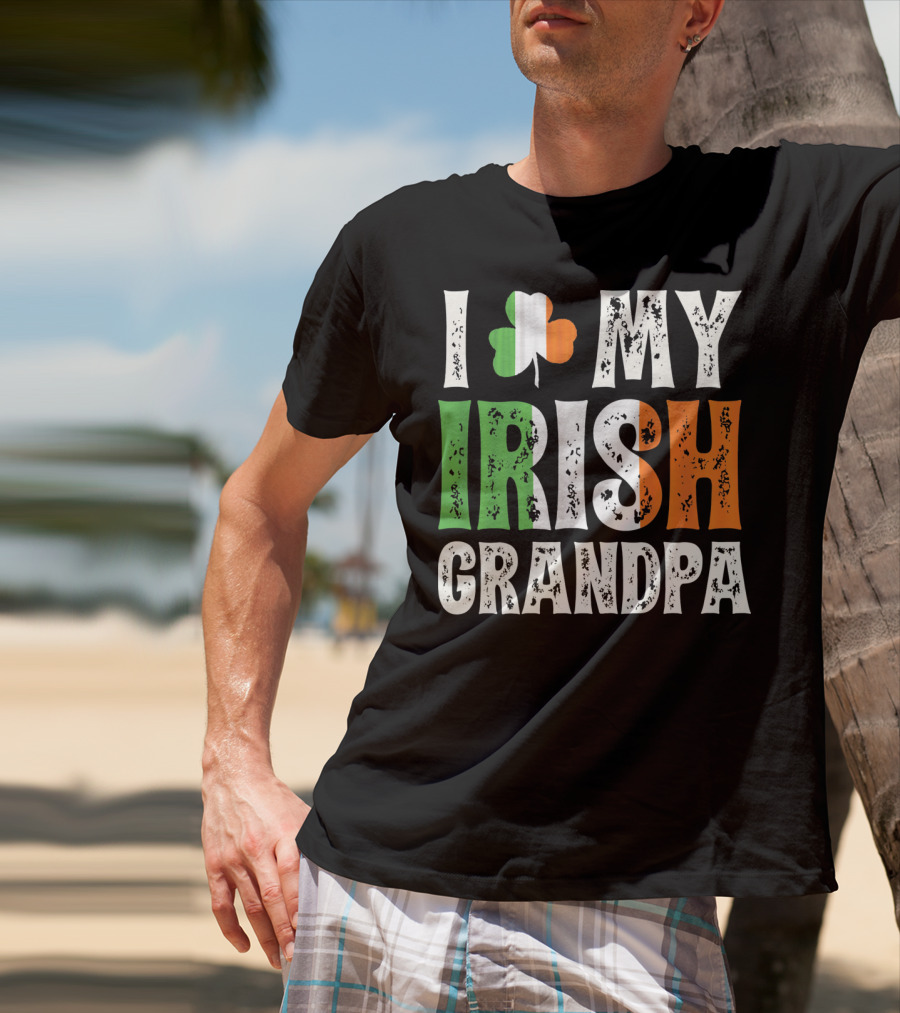 I Love My Irish Grandpa Shamrock Icon Green White Orange T-Shirt