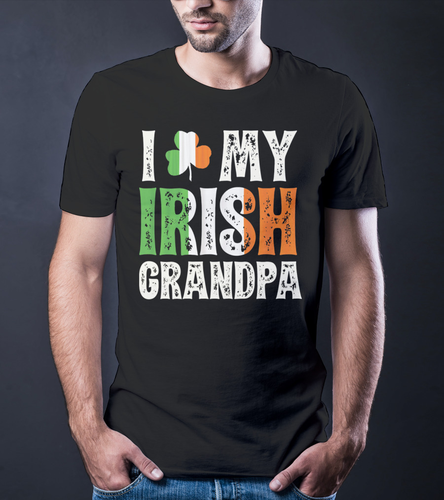 I Love My Irish Grandpa Shamrock Icon Green White Orange T-Shirt