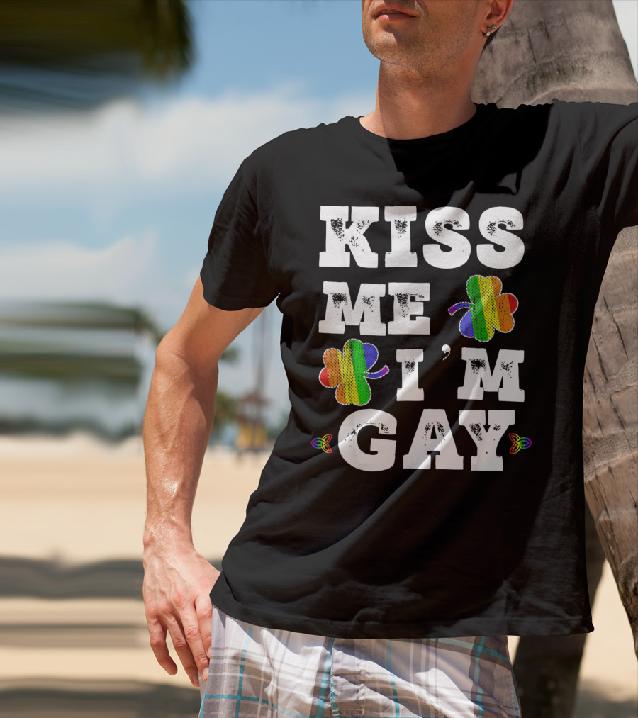 Kiss Me I'm Gay Rainbow Shamrock St. Patrick's Day T-Shirt