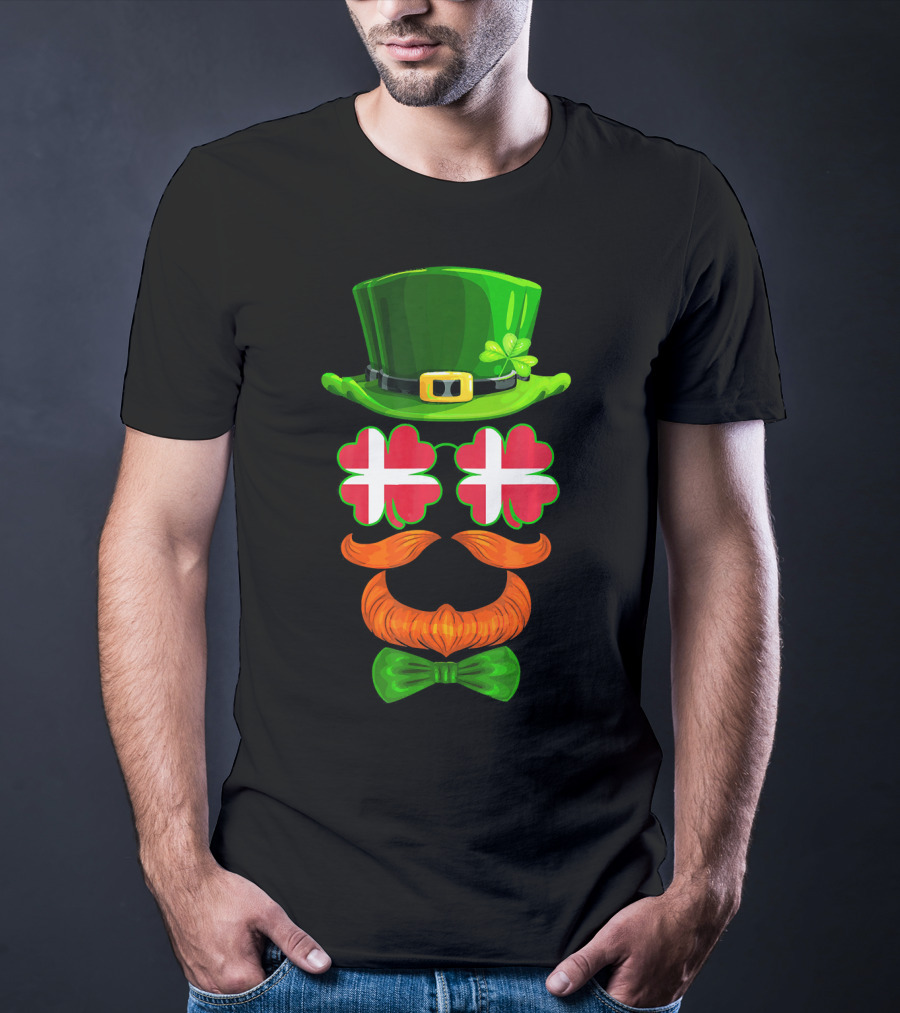 Denmark Flag Shamrock Leprechaun Hat Bowtie Dane T-Shirt