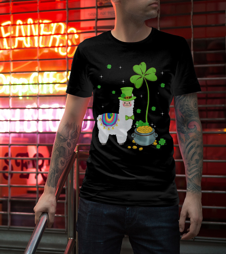 Shamrock Llama Leprechaun Pot Of Gold St Patricks T-Shirt