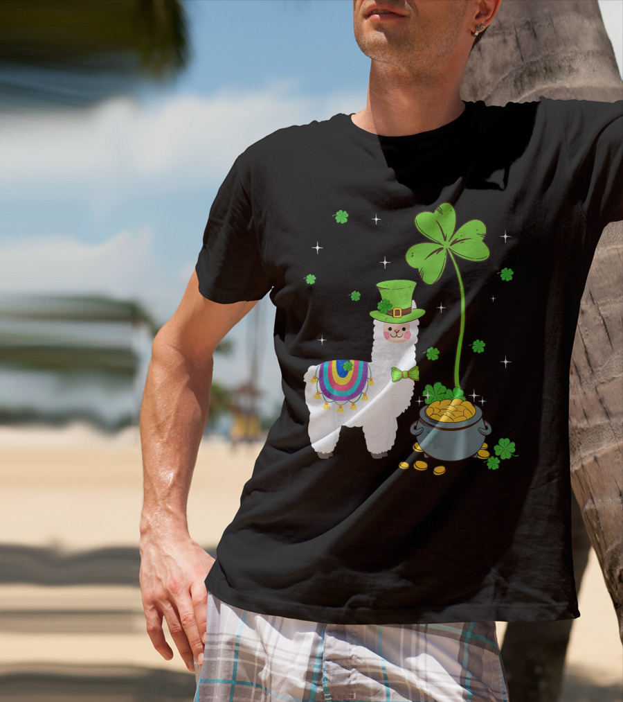 Shamrock Llama Leprechaun Pot Of Gold St Patricks T-Shirt