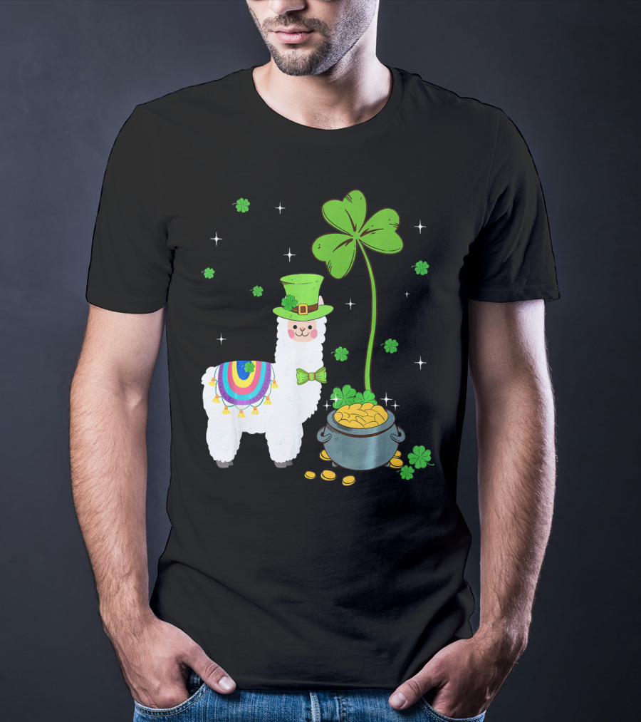 Shamrock Llama Leprechaun Pot Of Gold St Patricks T-Shirt