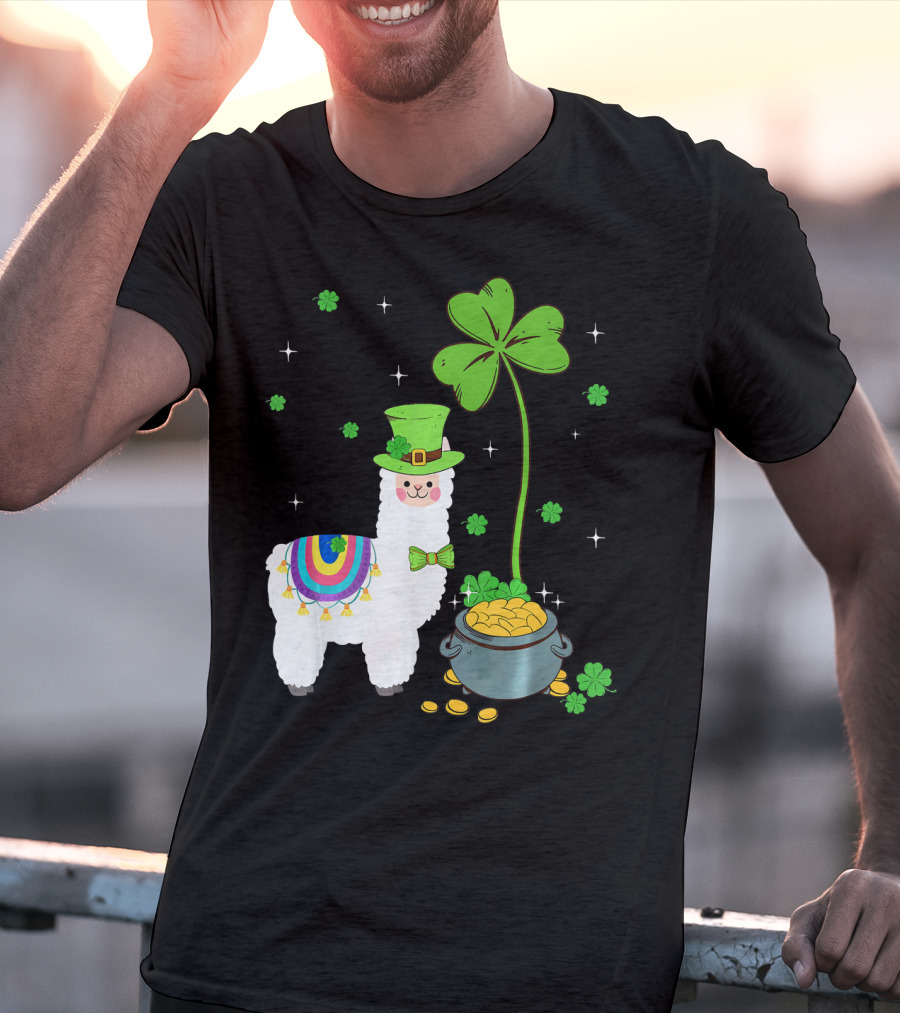 Shamrock Llama Leprechaun Pot Of Gold St Patricks T-Shirt
