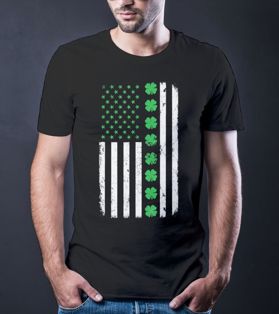 St Patricks Day Irish American Flag Clover T-Shirt