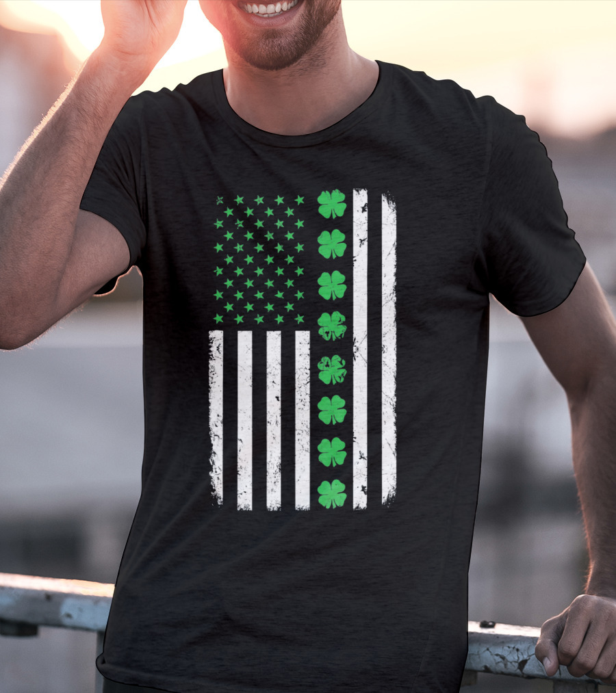 St Patricks Day Irish American Flag Clover T-Shirt
