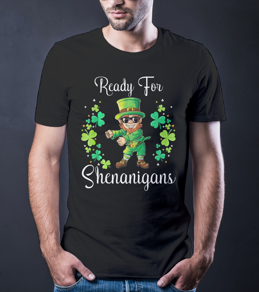 Ready For Shenanigans Leprechaun Flossing With Shamrocks T-Shirt