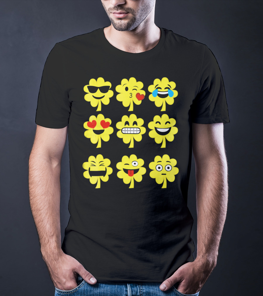 St. Patricks Day Clover Emoji Faces Collection T-Shirt