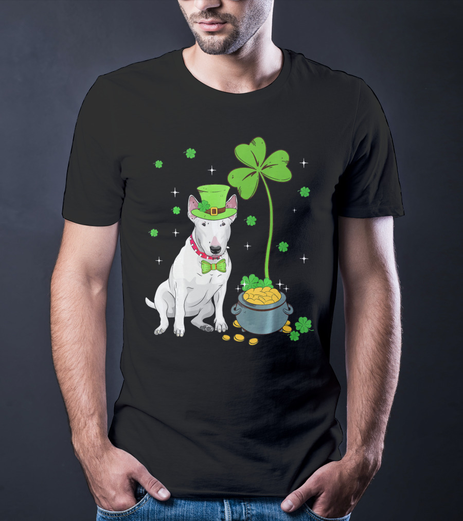 Shamrock Leprechaun Bull Terrier Pot Of Gold And Clover T-Shirt