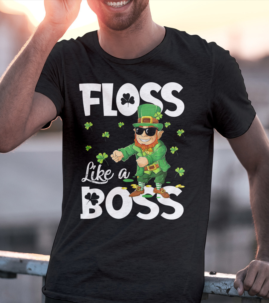 Floss Like A Boss Dancing Leprechaun With Shamrocks T-Shirt