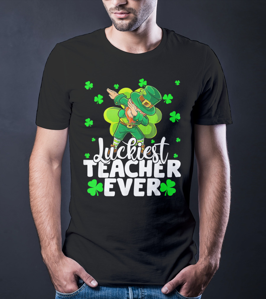 Luckiest Teacher Ever Leprechaun Dabbing With Shamrocks T-Shirt