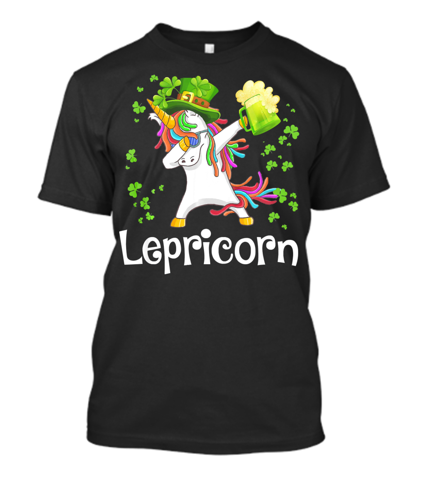 Lepricorn Beer Mug Shamrocks Rainbow Unicorn St. Patrick's Day T-Shirt