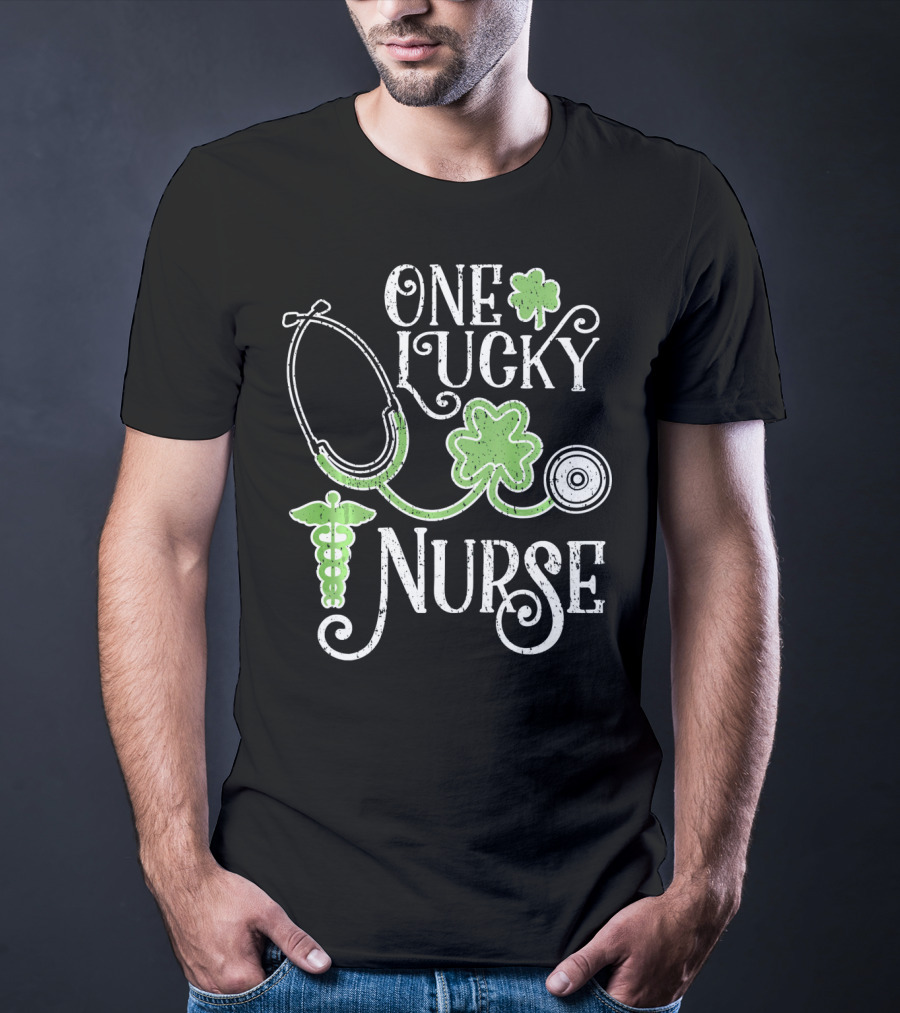 One Lucky Nurse Stethoscope Shamrock Caduceus St Patricks Day T-Shirt